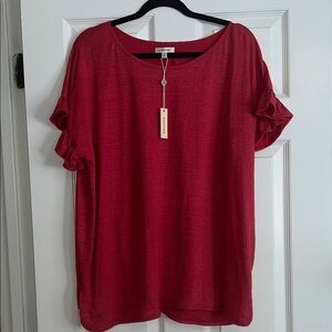 Max Studio Women’s Plus Size Short Sleeve Top with Ruffle Sleeve in Red in 2X